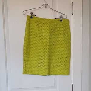 J. Crew Vibrant Green Lace Pencil Skirt